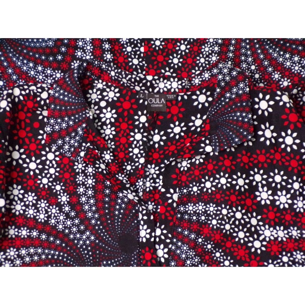 🆕 The Oula Company Geometric Print Boyfriend Top Blouse Small Blue Red - Picture 9 of 9